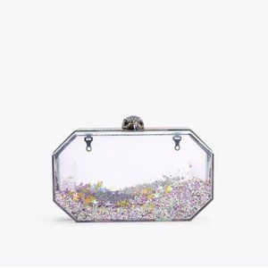 Kurt Geiger Clear Iridescent GlitterKensington Convertible Clutch Crossbody NEW